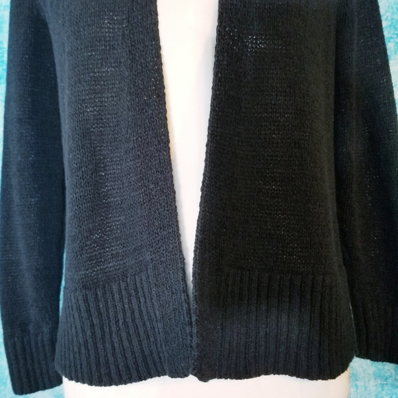 LOFT Black Knit Open Drape Cardigan Sweater - Picture 3 of 14